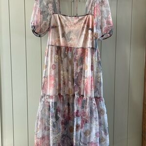 H&M Floral Sheer Dress with Pink and Cream